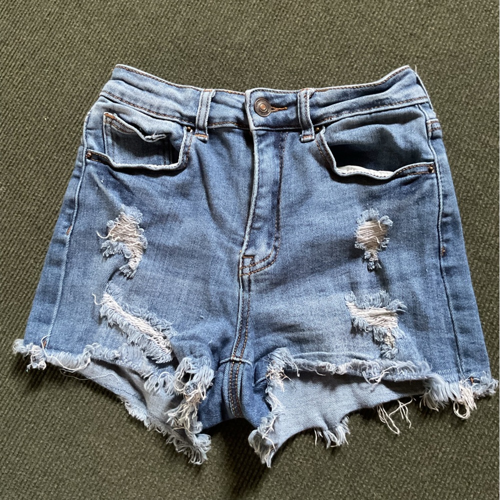 Wax Jean Blue Distressed Jean Shorts